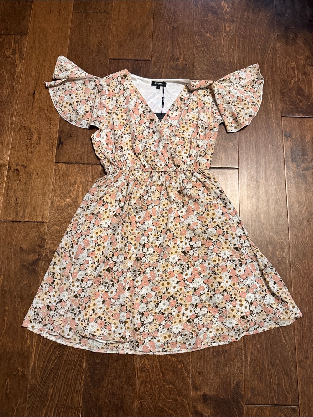 Floral V-Neck Casual Dress in Light Pink